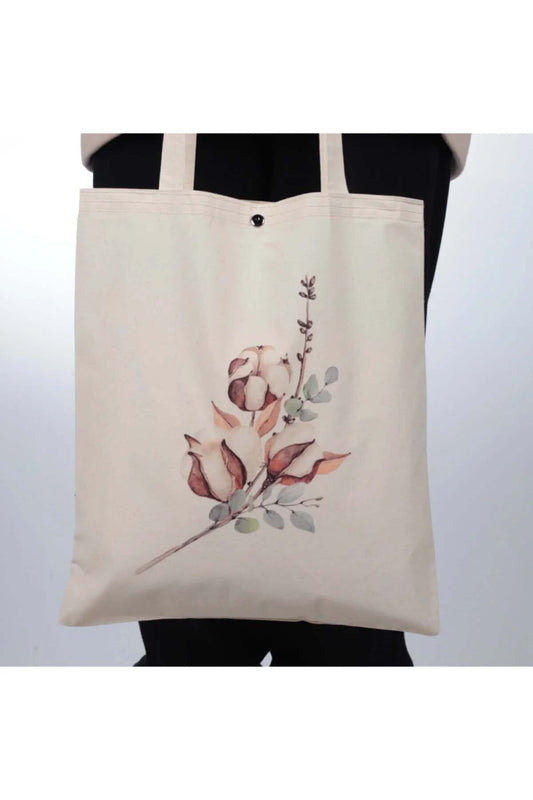 Pamuk Desen Tasarım Çıtçıtlı Kalın Kumaş Bez Çanta