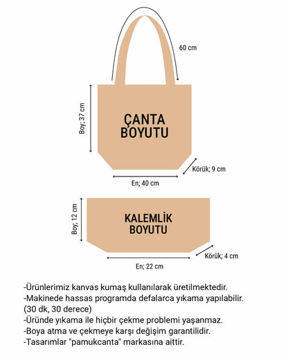 William Morris Kanvas Bez Çanta& Makyaj Çantası Yıkanabilir Metal Çıtçıtlı Cepli (2'li Set)